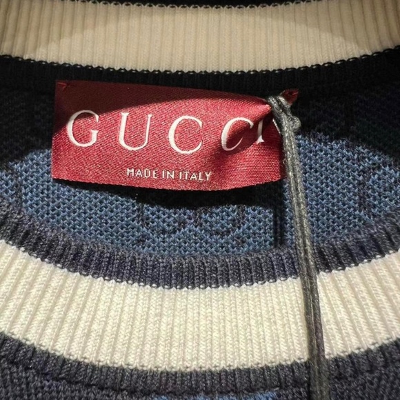 New Gucci 2025 GG Logo Monogram Fine Cotton Jacquard Top in Navy L - Picture 4 of 9